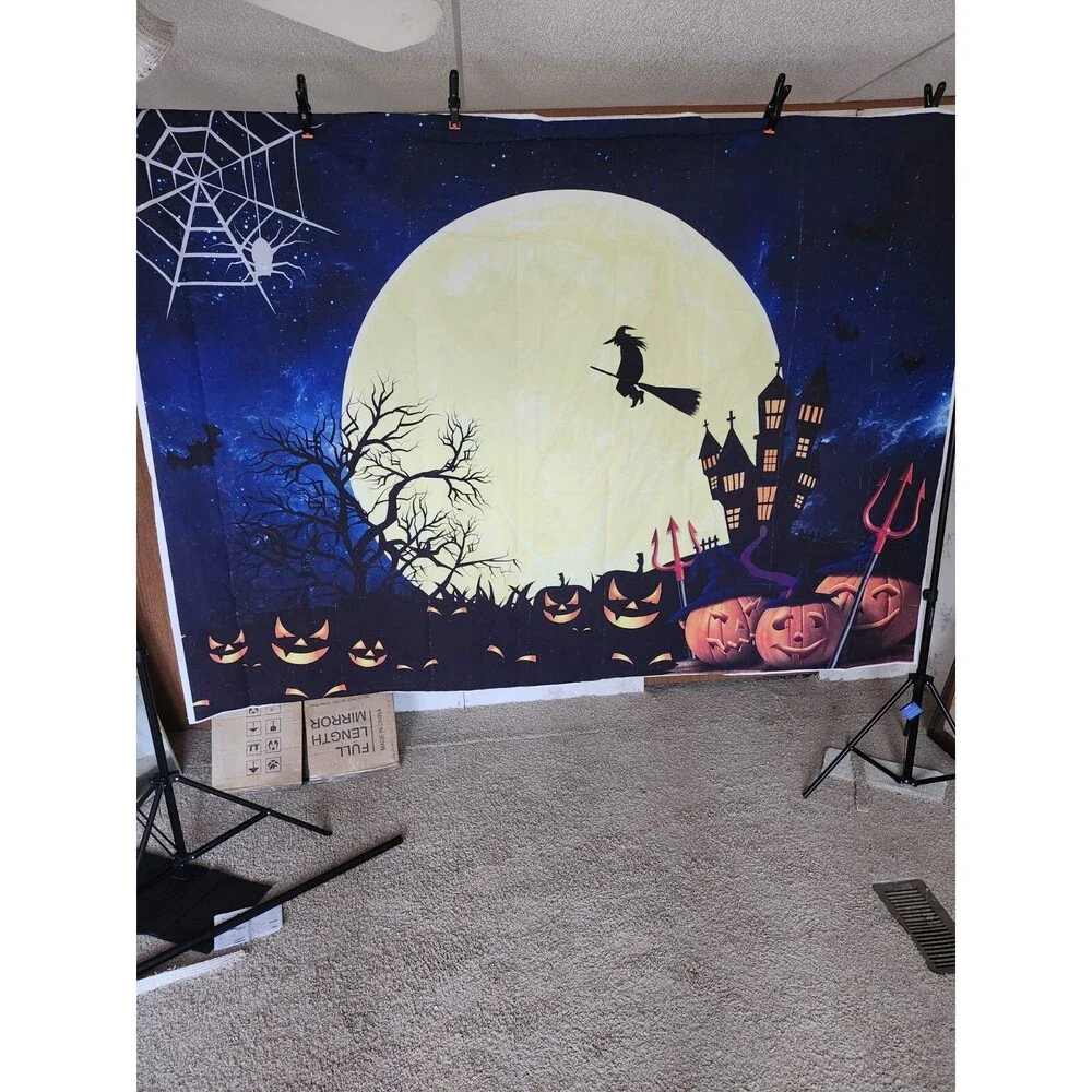 7X5FT Halloween Backdrop Photography Background Horror Moon Night Scary Cemetery